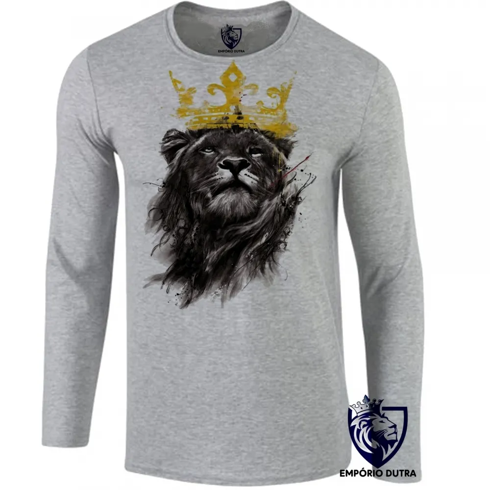 Camiseta manga longa Infantil ou Adulto Leão o Rei lion king coroa black Imagem
