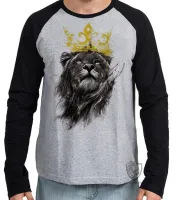 Camiseta manga longa Infantil ou Adulto Leão o Rei lion king coroa black - Foto 2
