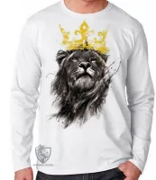 Camiseta manga longa Infantil ou Adulto Leão o Rei lion king coroa black - Foto 3