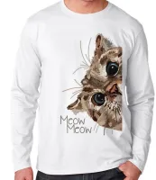 Camiseta manga longa Infantil ou Adulto Meow gato cat espiando felino gatinho - Foto 3