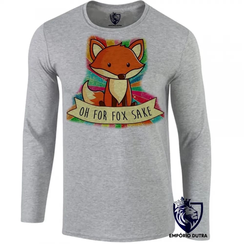 Camiseta manga longa Infantil ou Adulto oh for fox sake raposa cachorro dog