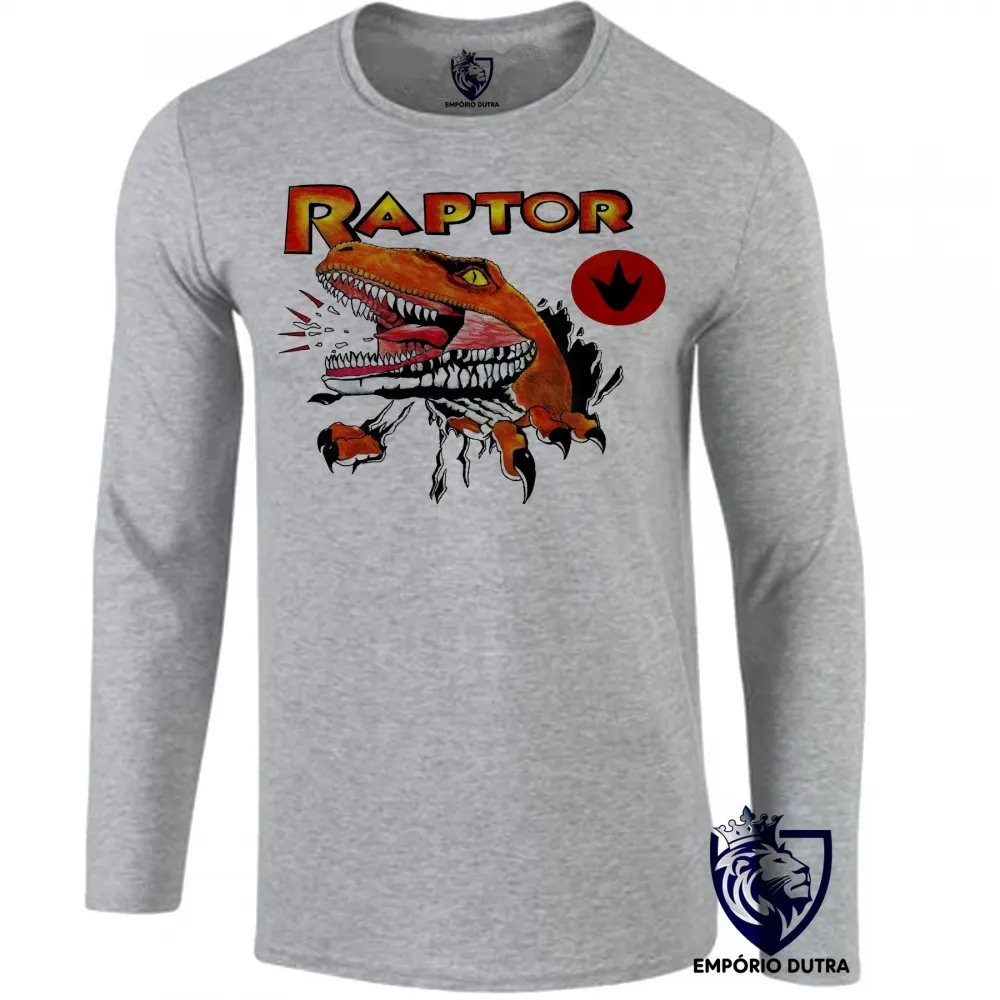 Camiseta manga longa Infantil ou Adulto dinossauro Raptor Ghost world