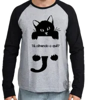 Camiseta manga longa Infantil ou Adulto Gato Tá olhando o quê - Foto 2