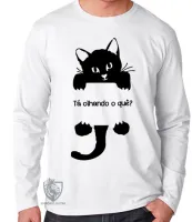 Camiseta manga longa Infantil ou Adulto Gato Tá olhando o quê - Foto 3