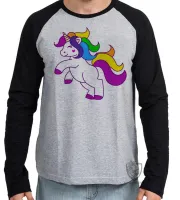 Camiseta manga longa Infantil ou Adulto unicornio cavalo colorido mitologia - Foto 2