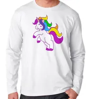 Camiseta manga longa Infantil ou Adulto unicornio cavalo colorido mitologia - Foto 3