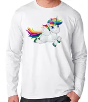 Camiseta manga longa Infantil ou Adulto unicornio cavalo colorido salto - Foto 3