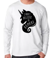 Camiseta manga longa Infantil ou Adulto Unicórnio não acredito em humanos - Foto 2