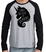 Camiseta manga longa Infantil ou Adulto Unicórnio não acredito em humanos - Foto 3