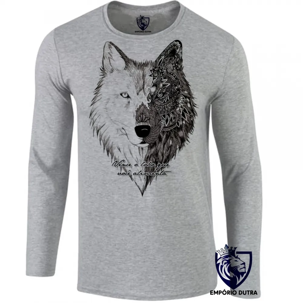 Camiseta manga longa Infantil ou Adulto Vence o lobo que você alimenta cão dog Imagem