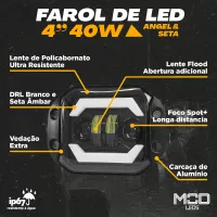 Farol de Embutir Milha LED 40W Spot - Angel Eyes + Seta + Tictac - Und - Foto 4