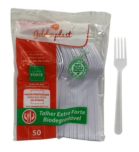 Garfo Master Biodegradável Refeição Branco/Cristal GoldenPlast C/1000