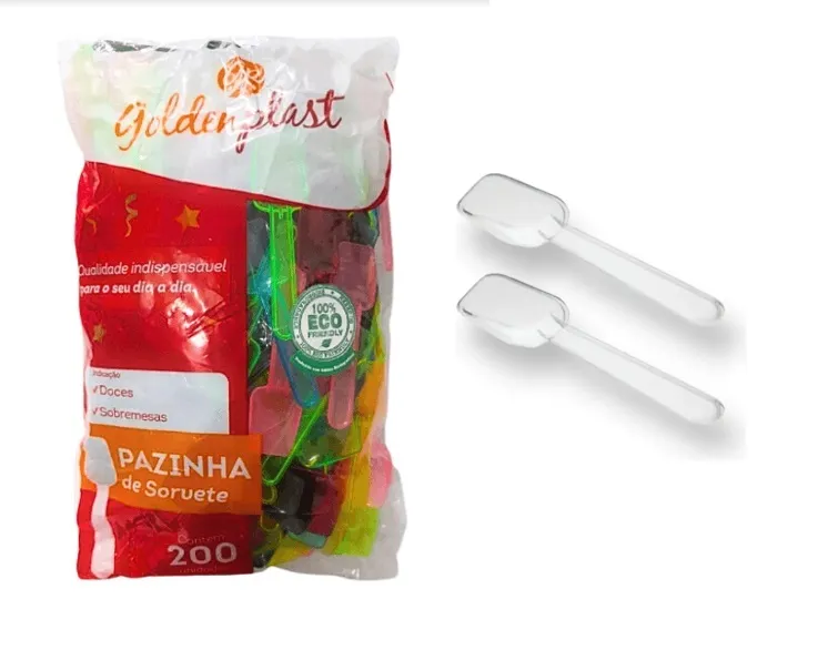 Pá de Sorvete Cristal/ Colorida GoldenPlast 15X200un