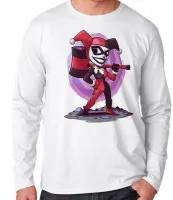 Camiseta manga longa Infantil ou Adulto ARLEQUINA PALHAÇO coringa batman - Foto 2