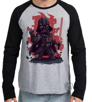 Camiseta manga longa Infantil ou Adulto darth vader vilão star wars - Foto 2