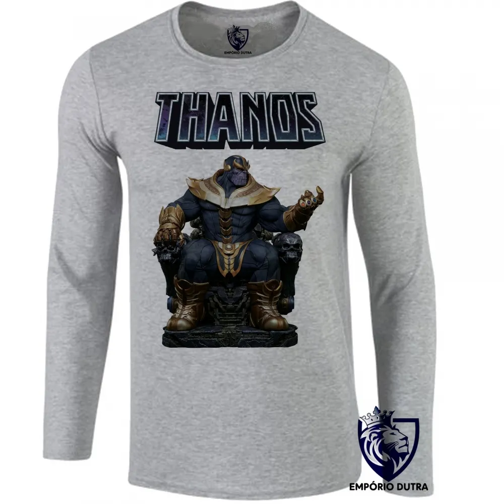 Camiseta manga longa Infantil ou Adulto thanos trono vingadores avengers marvel Imagem