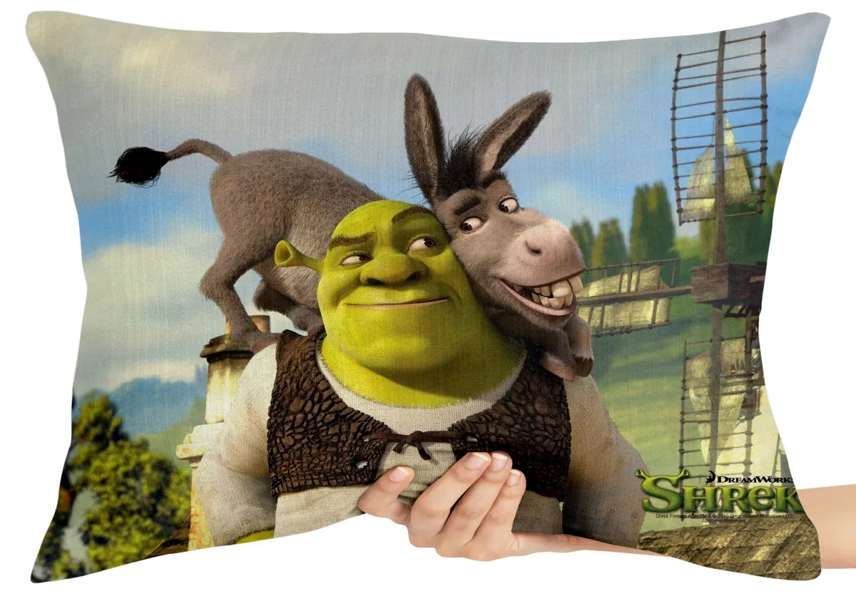 Capa de Almofada ou Travesseiro Shrek e Burro Imagem