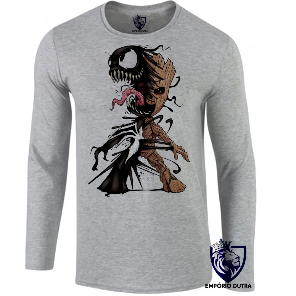 Camiseta manga longa Infantil ou Adulto venom homem aranha groot marvel guardioes galaxia Imagem