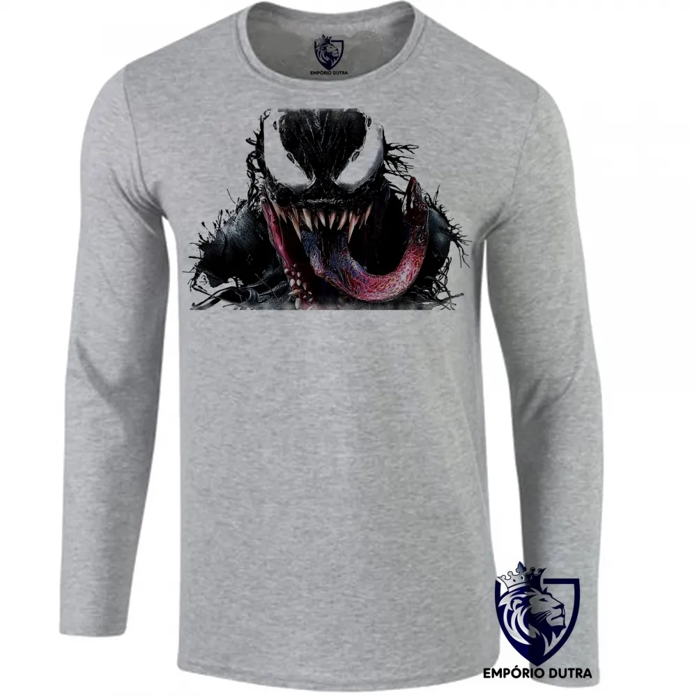 Camiseta manga longa Infantil ou Adulto venom homem aranha marvel spider man vilão Imagem