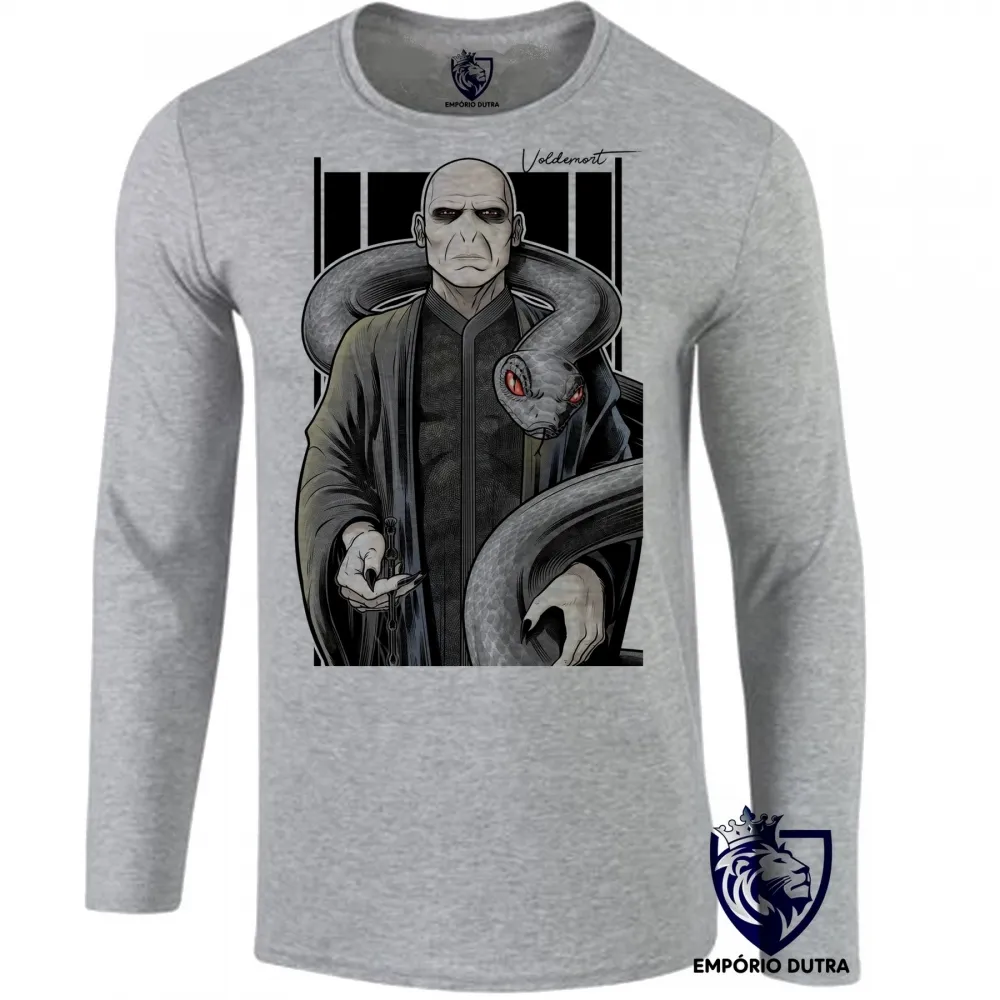 Camiseta manga longa Infantil ou Adulto Voldemort vilão harry potter bruxo
