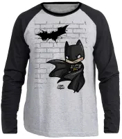 Camiseta manga longa Infantil ou Adulto Batman pequeno muro herói - Foto 3