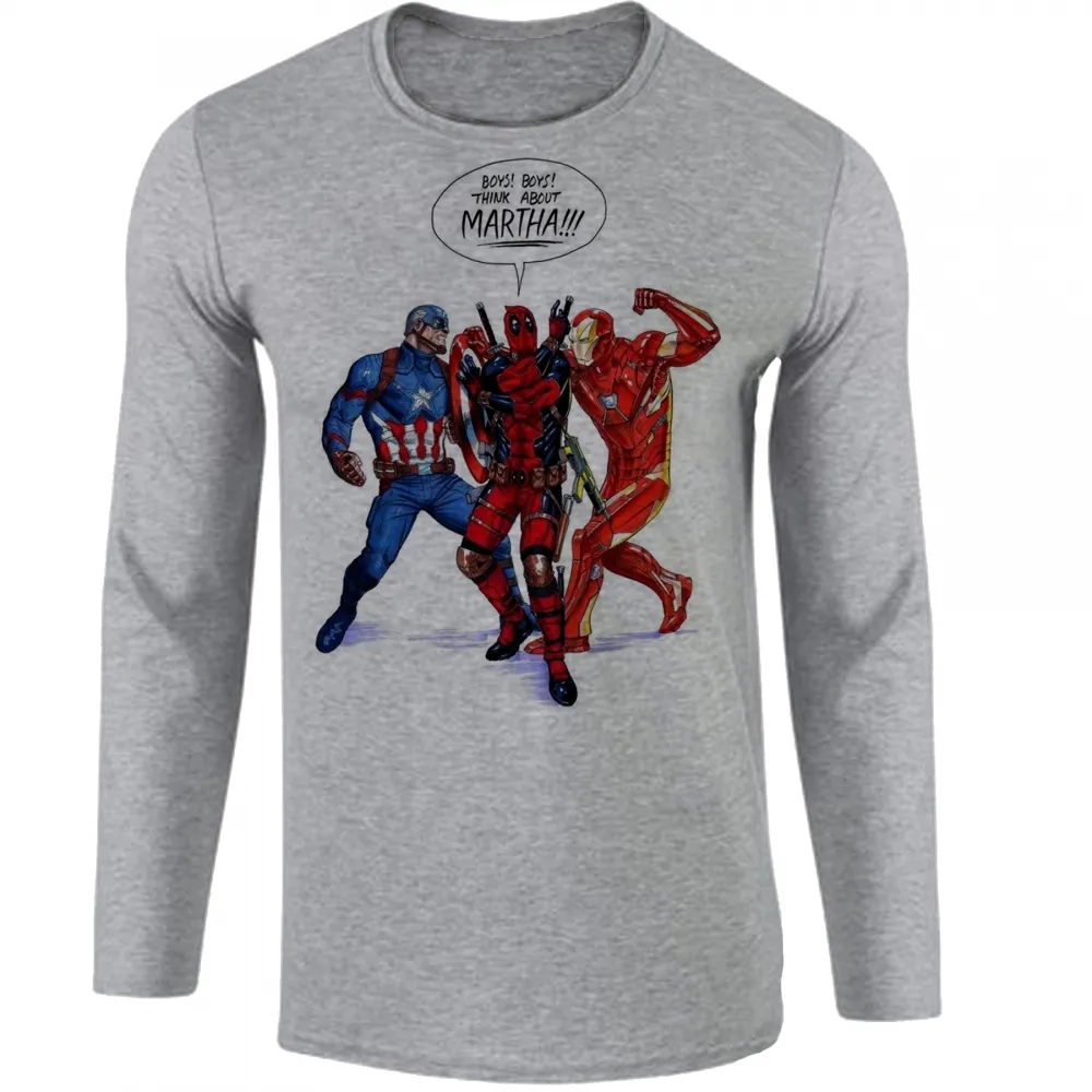 Camiseta manga longa Infantil ou Adulto homen ferro capitão America Deadpool
