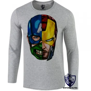 Camiseta manga longa Infantil ou Adulto Cabeças vingadores hulk thor capitão