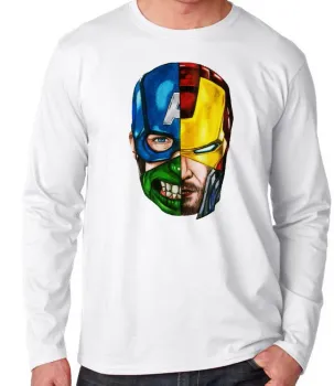 Camiseta manga longa Infantil ou Adulto Cabeças vingadores hulk thor capitão - Foto 2
