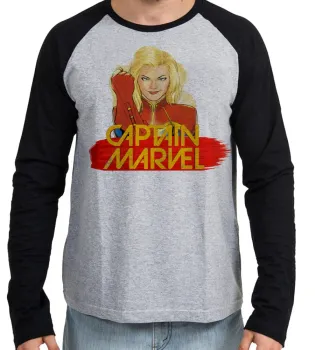 Camiseta manga longa Infantil ou Adulto Capitã Marvel heroi feminina - Foto 2