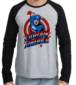 Camiseta manga longa Infantil ou Adulto Capitão américa cartoon marvel - Foto 2
