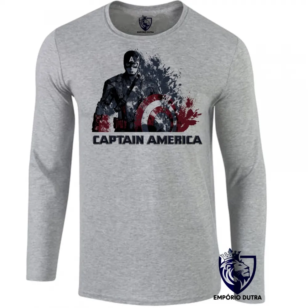 Camiseta manga longa Infantil ou Adulto Capitão América desintegrando Imagem