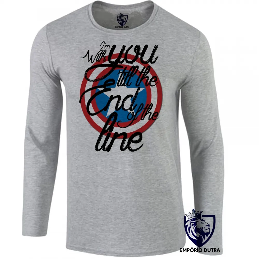 Camiseta manga longa Infantil ou Adulto Capitão América escudo end line Imagem