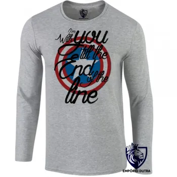 Camiseta manga longa Infantil ou Adulto Capitão América escudo end line