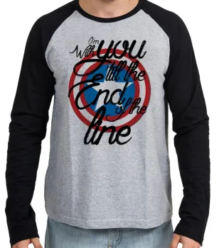 Camiseta manga longa Infantil ou Adulto Capitão América escudo end line - Foto 2