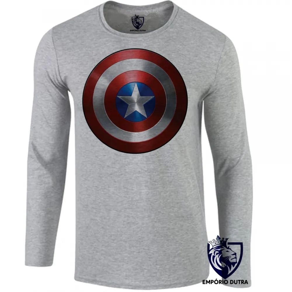 Camiseta manga longa Infantil ou Adulto capitao america escudo marvel