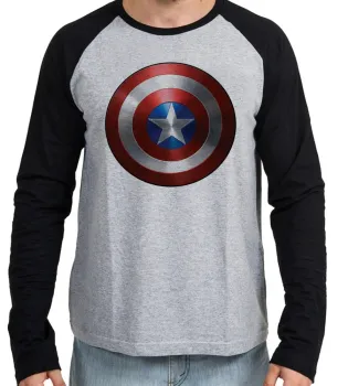 Camiseta manga longa Infantil ou Adulto capitao america escudo marvel - Foto 2