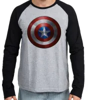 Camiseta manga longa Infantil ou Adulto capitao america escudo marvel - Foto 2