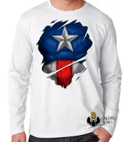 Camiseta manga longa Infantil ou Adulto Capitão america marvel disfarce - Foto 3