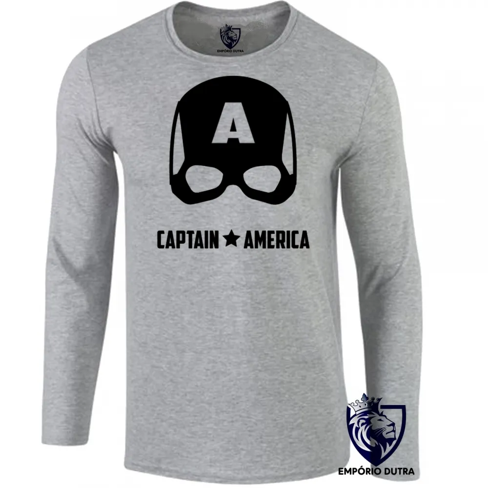 Camiseta manga longa Infantil ou Adulto capitão américa máscara black