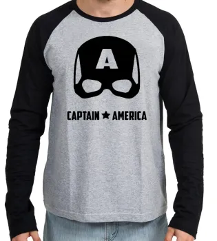 Camiseta manga longa Infantil ou Adulto capitão américa máscara black - Foto 2
