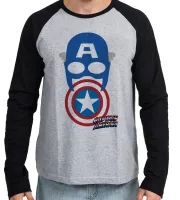 Camiseta manga longa Infantil ou Adulto Capitão América máscara escudo - Foto 2