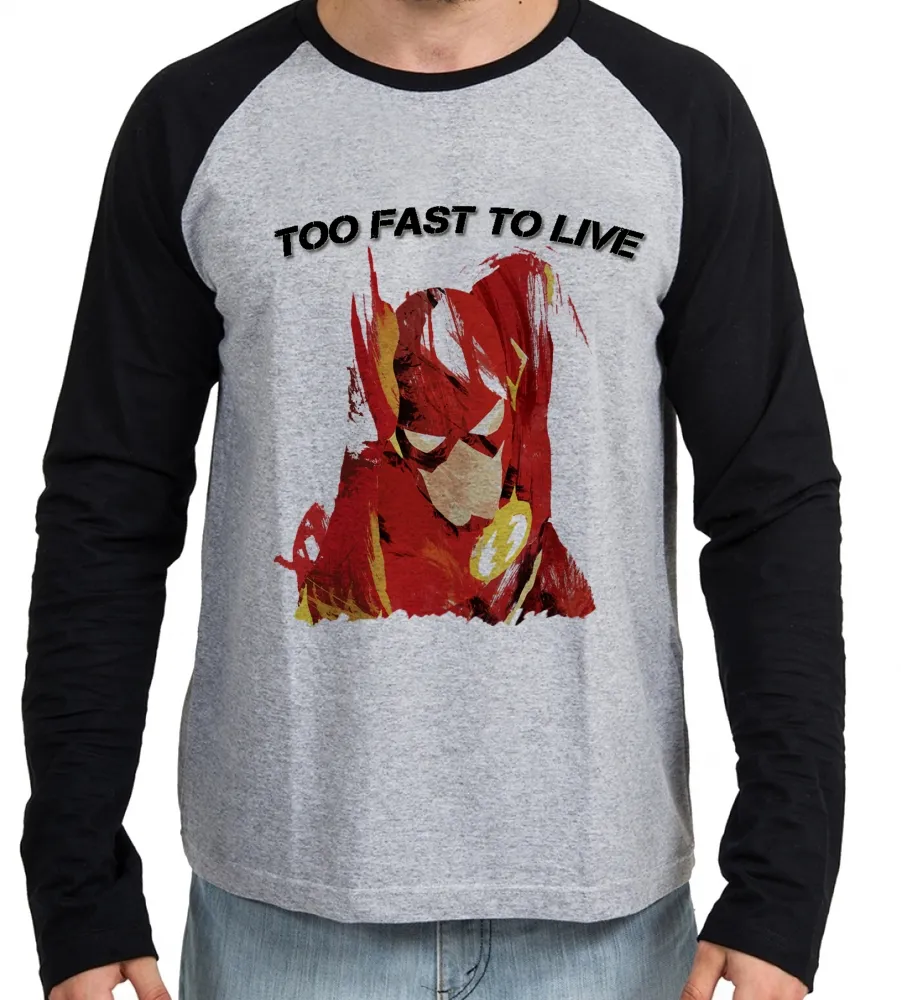 Camiseta manga longa Infantil ou Adulto Flash liga justiça fast to live heroi
