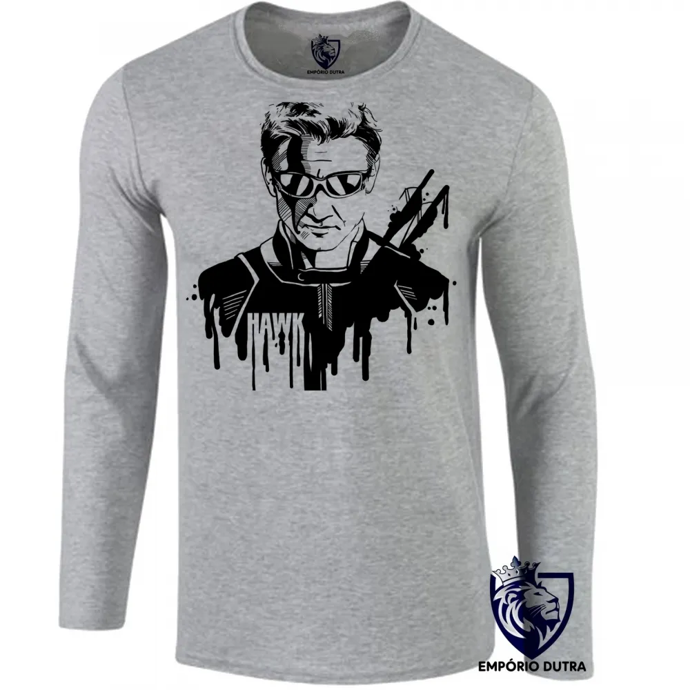 Camiseta manga longa Infantil ou Adulto Gavião Arqueiro Vingadores avengers