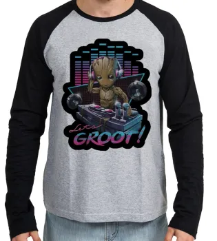 Camiseta manga longa Infantil ou Adulto Groot lets musica dj marvel - Foto 2