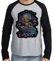 Camiseta manga longa Infantil ou Adulto Groot lets musica dj marvel - Foto 2