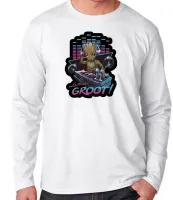 Camiseta manga longa Infantil ou Adulto Groot lets musica dj marvel - Foto 3