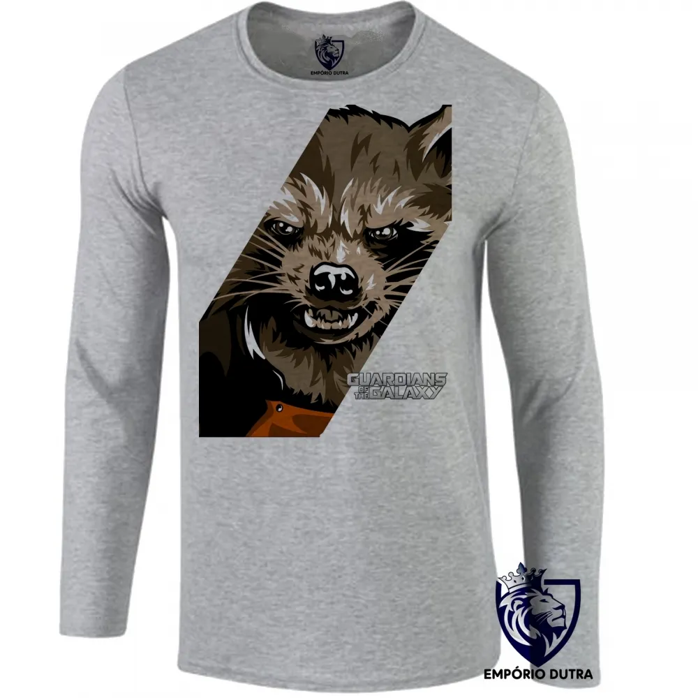 Camiseta manga longa Infantil ou Adulto Guardiões da Galáxia Rocket