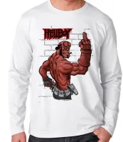 Camiseta manga longa Infantil ou Adulto Hellboy dedo do meio parede - Foto 3