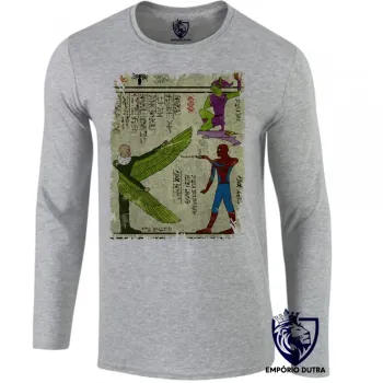 Camiseta manga longa Infantil ou Adulto hieróglifos homem aranha