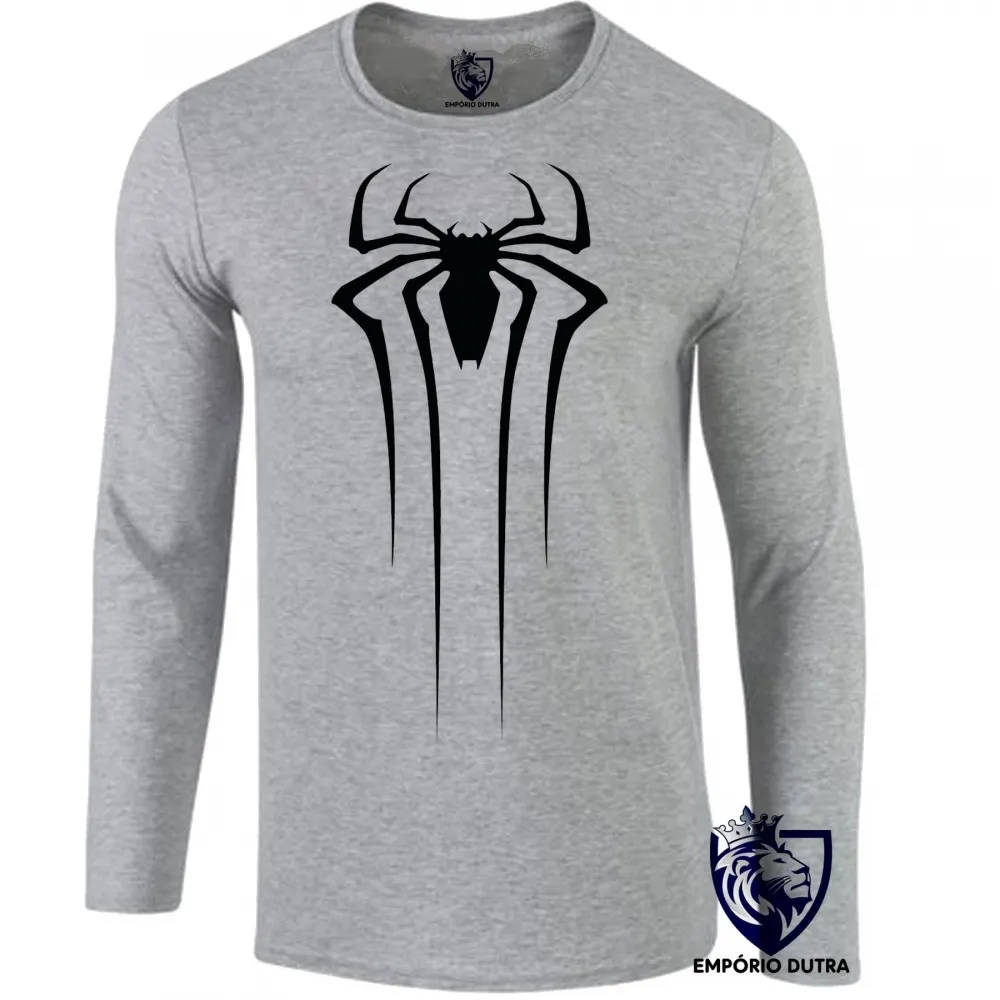 Camiseta manga longa Infantil ou Adulto Homem Aranha negro preta marvel
